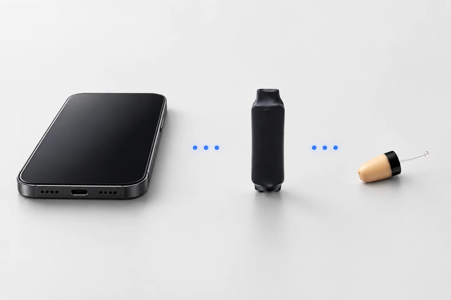 Editorial illustration of a smartphone, audio bridge and miniature earpiece for a sound check.