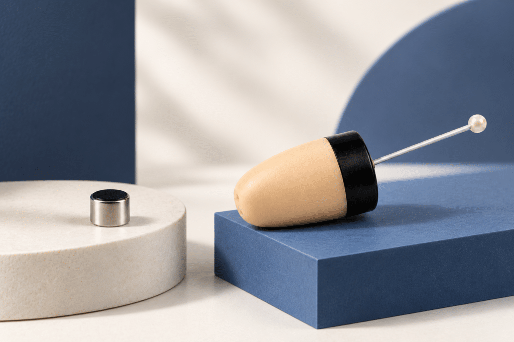 Illustrative identification render of a cylindrical Nano magnetic receiver and a Vip Pro receiver