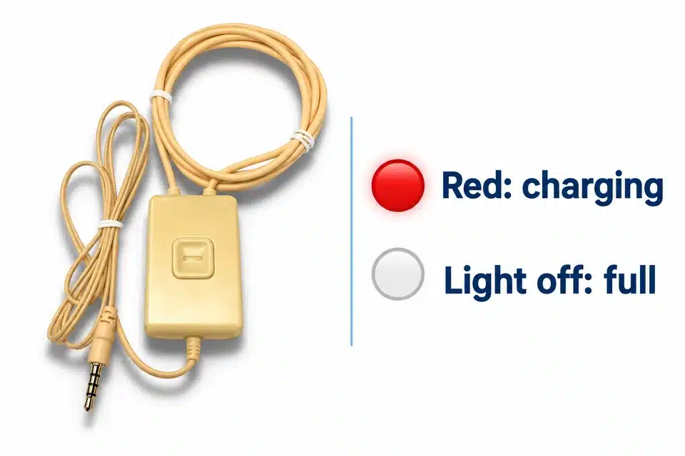 Gold Nano V3 controller beside red-charging and light-off-full indications.
