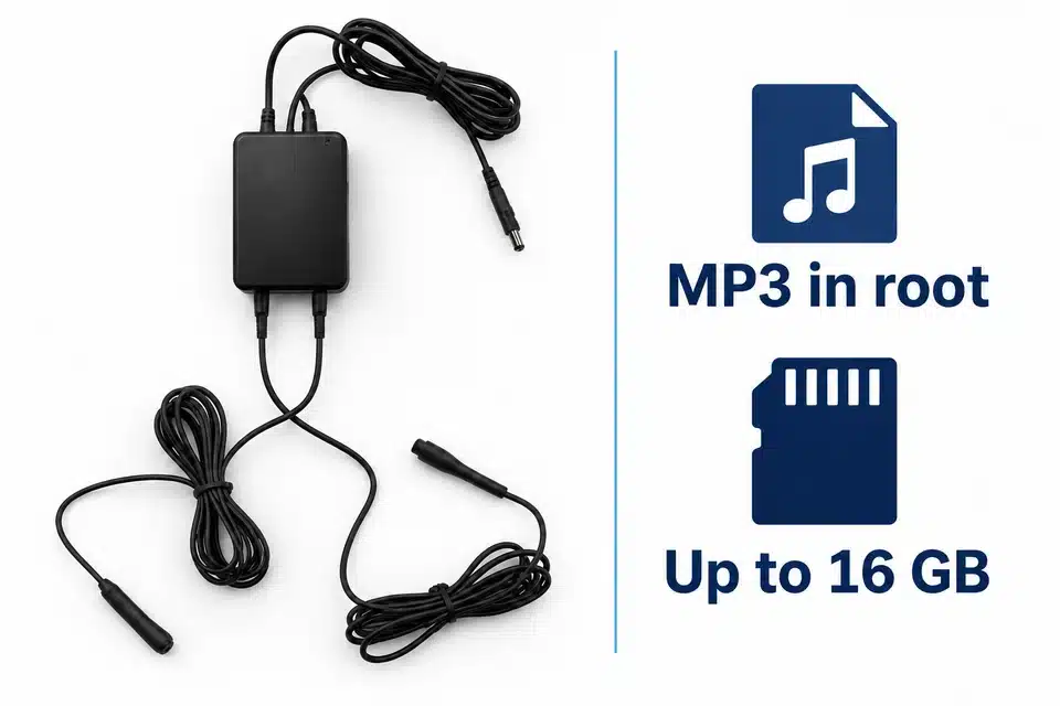 Nano V9 beside MP3-in-root and up-to-16-GB file/card indications.