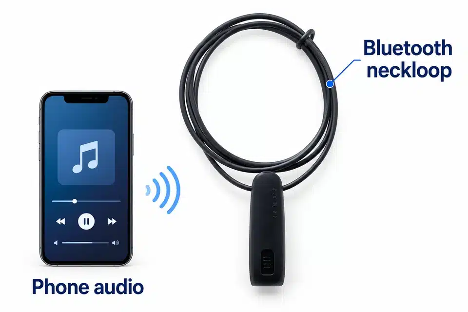 Bluetooth neckloop and generic phone audio illustration.